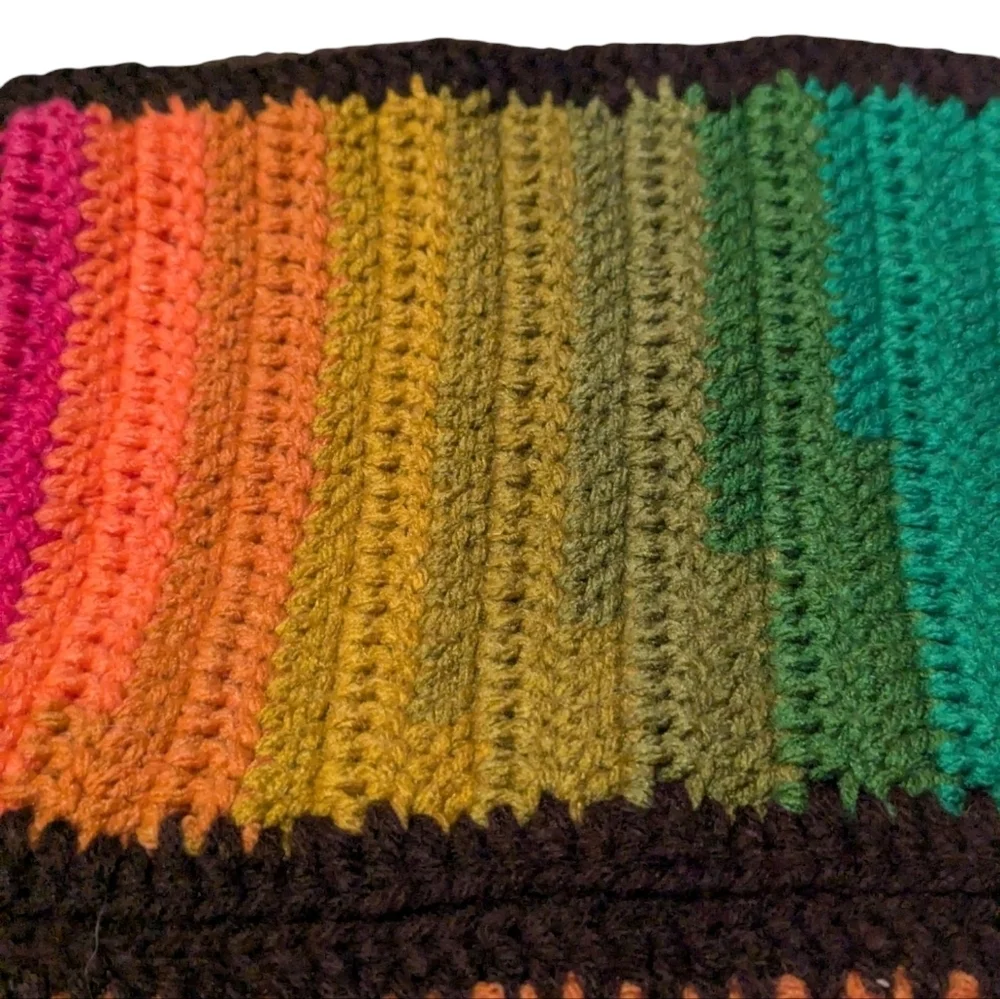Rainbow Afghan Blanket Throw Handmade Squares Pink Orange Green Yellow 40x48